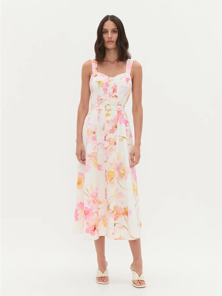 Nwt - Aje Pink & White Zarie Midi Dress